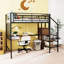 Lit mezzanine double en métal avec bureau, échelle de rangement et amp; Garde-robe - noir