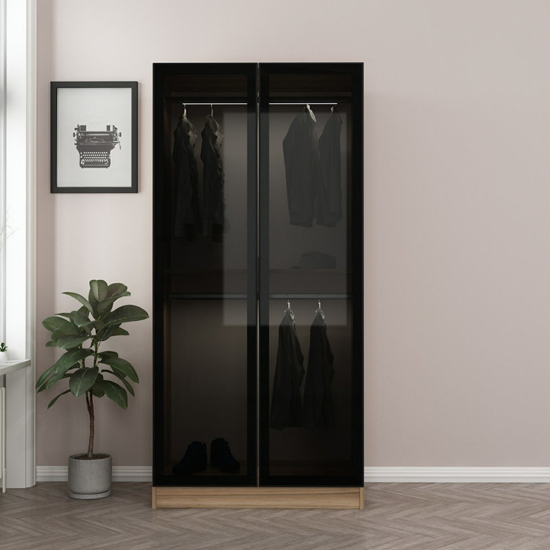 Armoire moderne avec finition chêne doré et gris foncé, 35,4 po x 82,7 po x 20,5 po | 100% panneau de particules enduit de mélamine, épaisseur: 0,7 pouce | Solution de rangement élégante et fonctionnelle pour tout espace de chambre à coucher ou de garde-robe