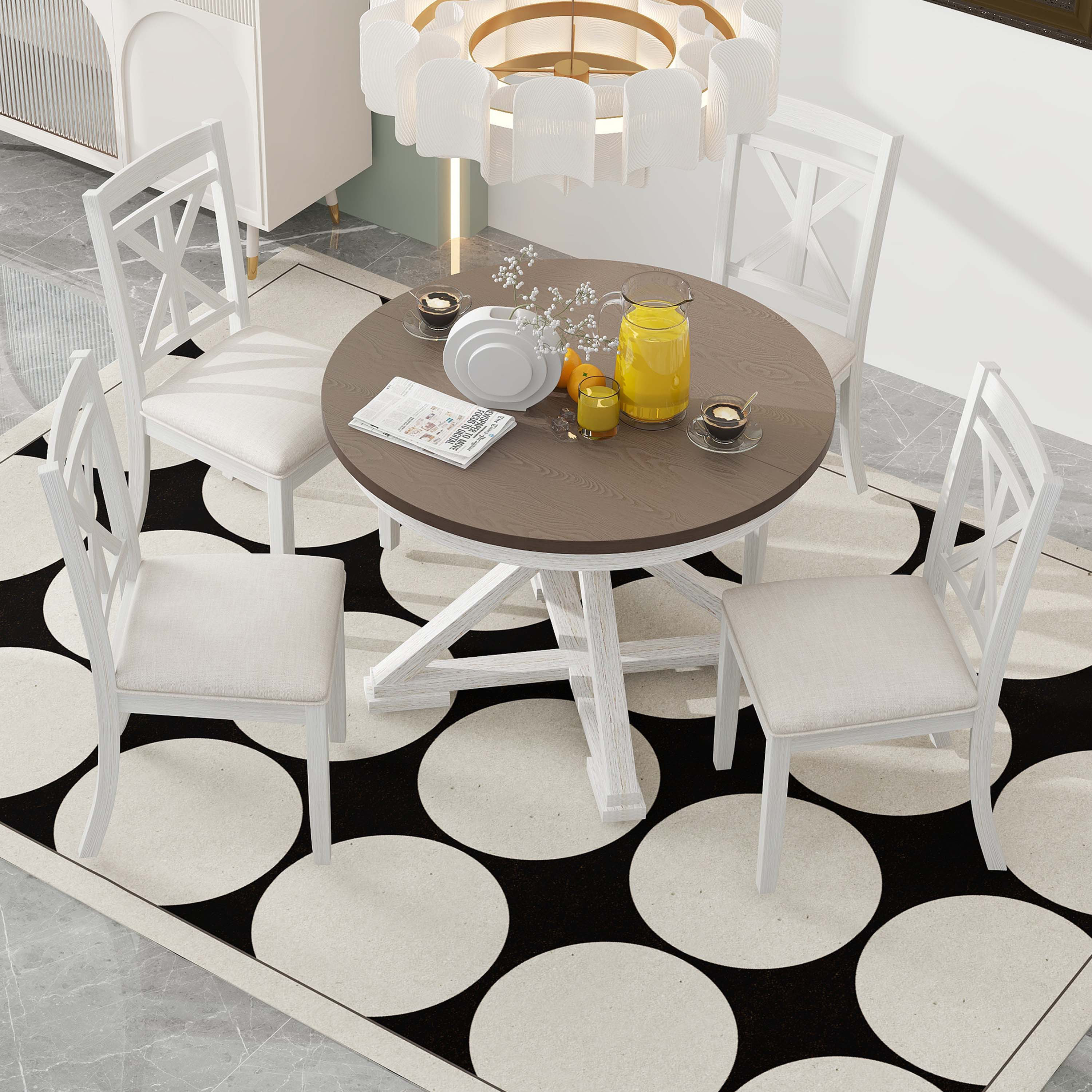 Gracie Oaks 5-Piece Retro Functional Dining Table Set Extendable Round ...