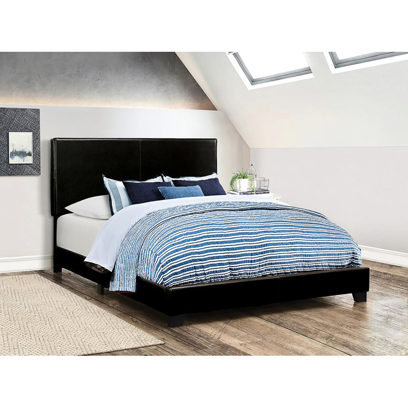 Structure de lit moderne en similicuir noir avec un profil complet épuré et élégant pour un espace de chambre à coucher élégant et relaxant