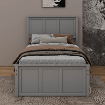 Wood Twin Size Platform Bed Frame With A Pull-Out Trundle Bed