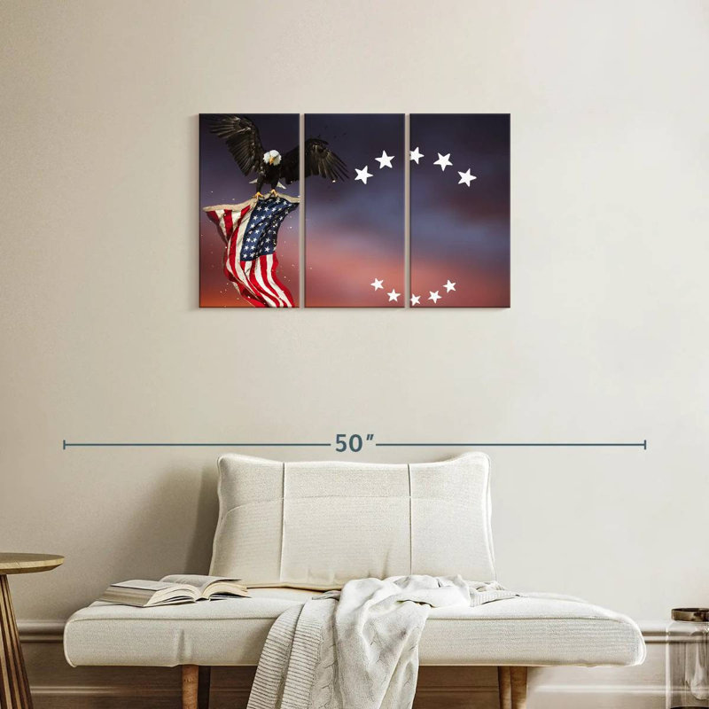 Brampt Bald Eagle With American Flag, 20" H x 33" W