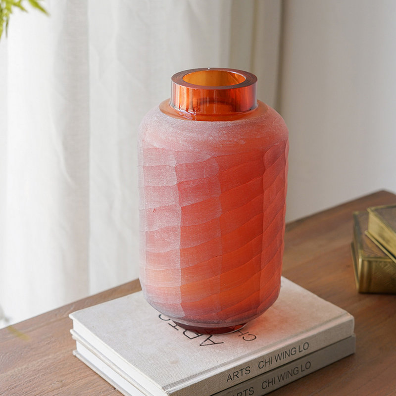 Vase décoratif en verre texturé cylindrique en terre cuite Blush