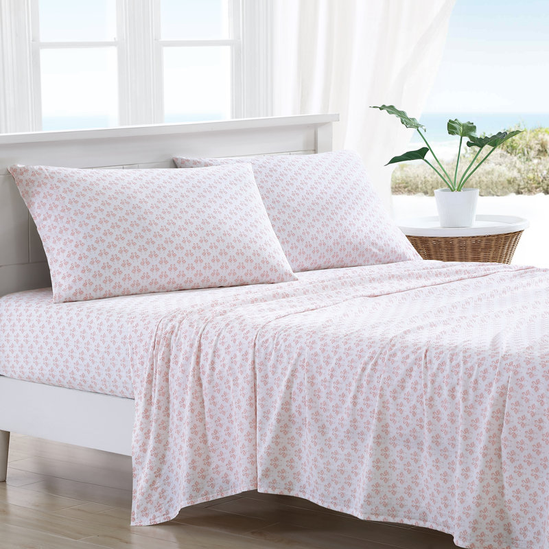 Queen Pink Cotton Percale Printed Sheet Set