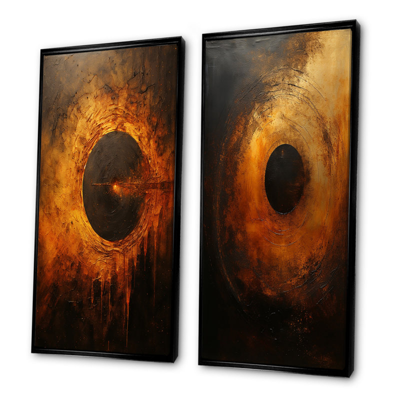 Bronze Blackhole Solar System - Ensemble de 2 impressions sur toile système solaire, Cadre noir, H 40 po x l 41 po