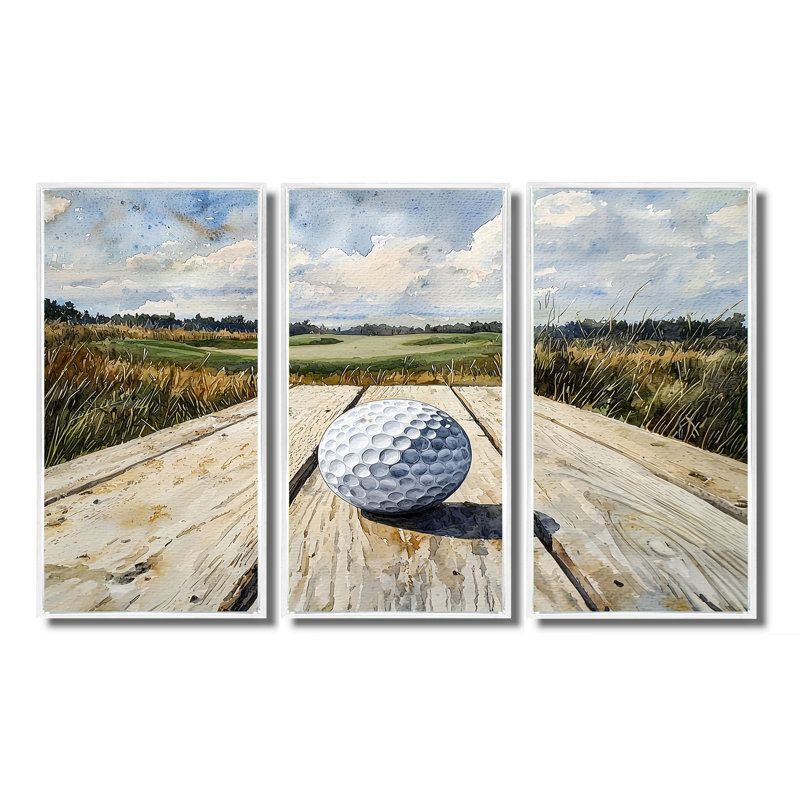 «Greens and Dreams Golf Course Landscape I», art mural golf - ensemble de 3, H 40 po x l 60 po, Blanc