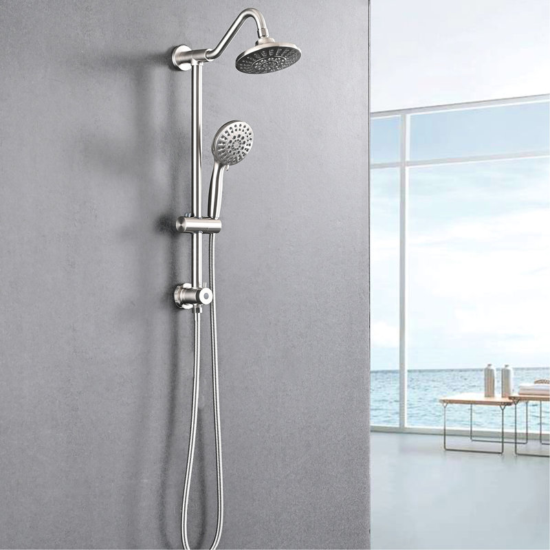 Système de douche mural en nickel brossé avec pomme de pluie de 6 pouces et douchette pour plus de confort, offrant une expérience confortable