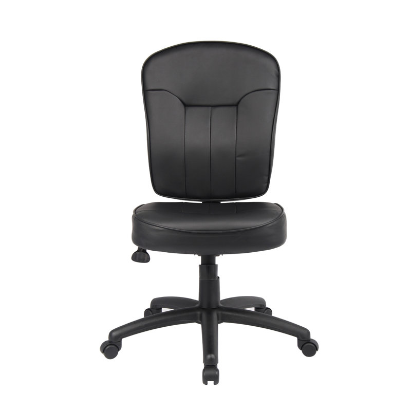 Sera Modern Task Chair, Mid Back Black Leatherplus, Large Cushions