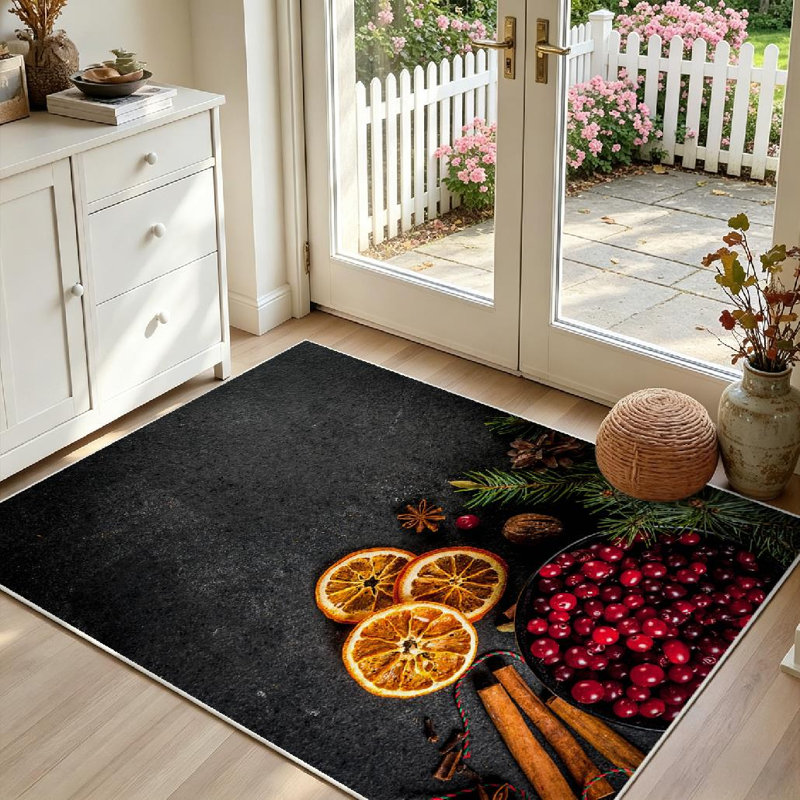 Tapis intérieur noir lavable à la machine, idéal pour Noël et l'hiver, Rectangle 39 po x 63 po