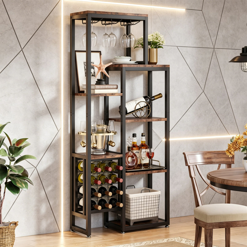 Wine Bottle & Glass Rack Black,Brown