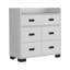 Commode Alyn, quatre pieds, quatre tiroirs, un double tiroir, plateau supérieur blanc