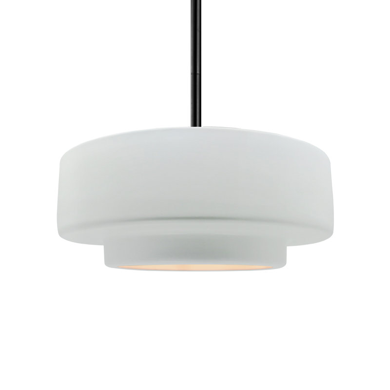 Luminaire suspendu à 1 lumière Meydan - DEL, Blanc lustré, Noir mat, H 5,25 po x l 14,5 po x P 14,5 po