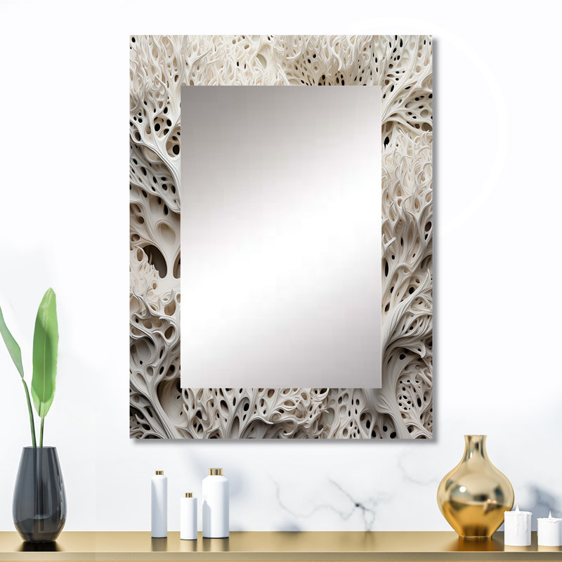 Collage de coraux noirs et blancs sous l'eau - grand miroir mural côtier, miroir blanc unique, impression d'art en métal