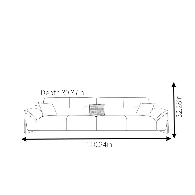 Modern Simple Khaki Sofa, 3, 32.28" H x 110.24" W x 39.37" D