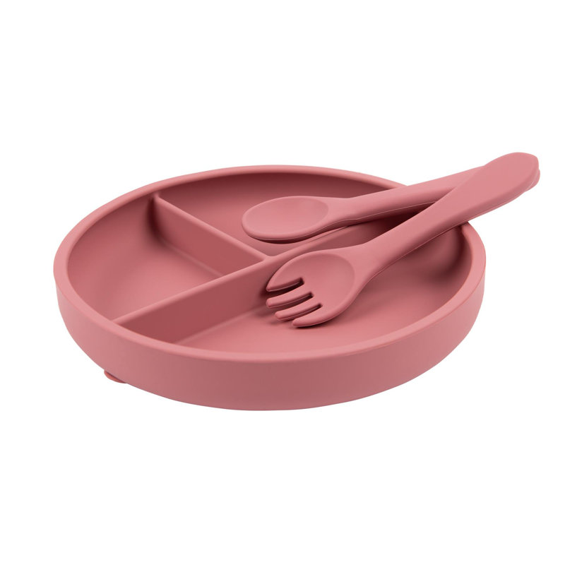 Tiny Dining - Baby Silicone Suction Plate, Fork & Spoon Set, Pink