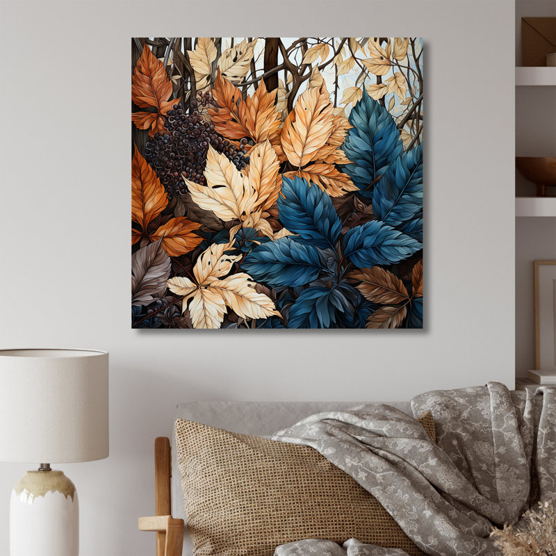 «Leaves Autumn Sunlight Harmony III», reproduction sur toile, White Picture Framed, 30" H x 30" W