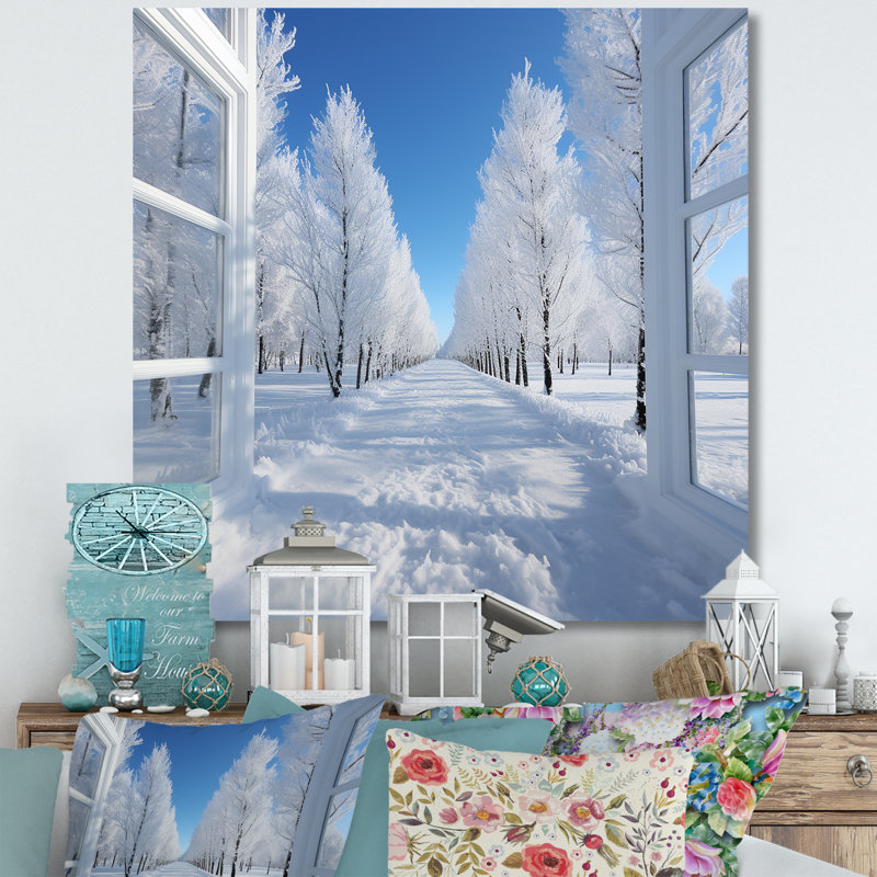 Winter Forest Window Views III - Winter Landscape, art mural, H 16 po x l 16 po x P 1 po, Toile tendue