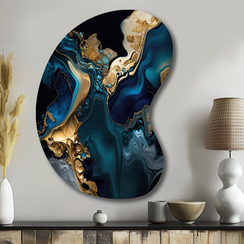 Sculpture abstraite géométrique en marbre bleu IV - Sculpture murale asymétrique en métal, H 39 po x l 28 po
