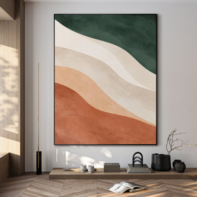 «Minimalist Earth Tone Wave», art mural abstrait pour le salon ou la chambre à coucher - «Assemblage requis du cadre (cadre non fini)»