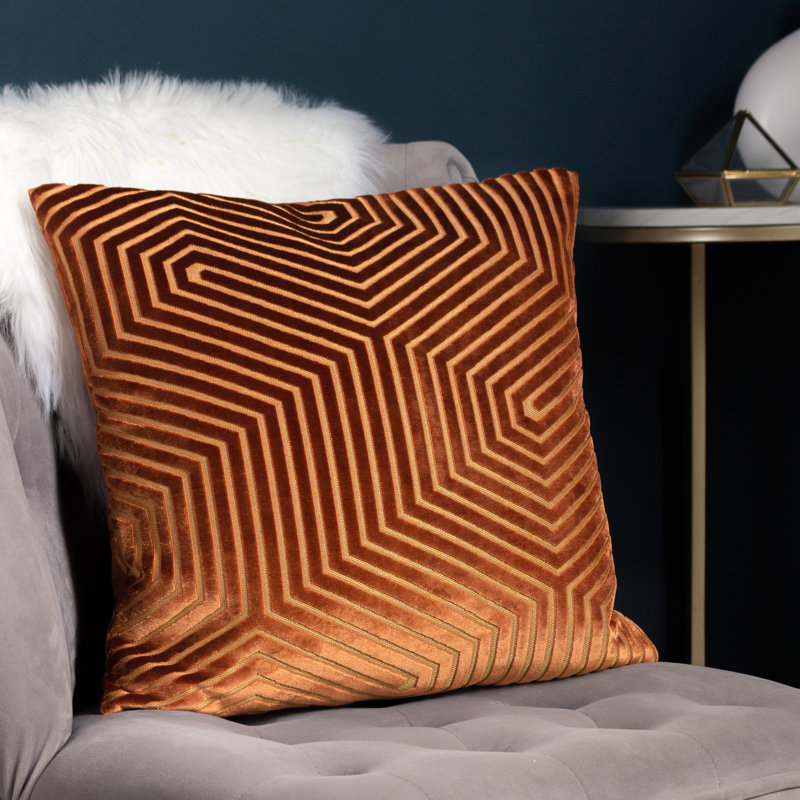 Evoke Geometric Square Throw Cushion, Brick, Feather