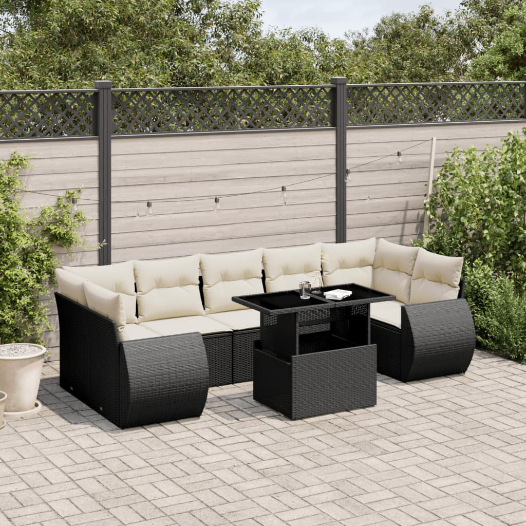 Vidaxl 8-Tlg. Garten-Sofagarnitur Mit Kissen Schwarz Poly Rattan