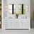 84" White Bathroom Vanity With Engineered Marble Top And Double Sinks