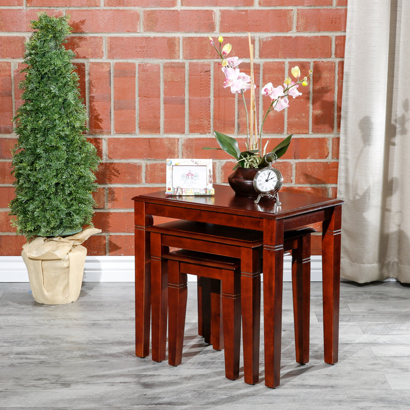 Ensemble de 3 tables gigognes avec structure en bois d'hévéa Evan