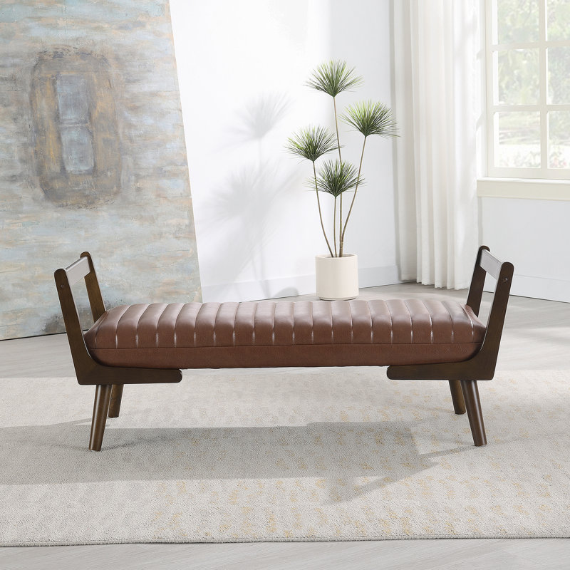 Banc de style Mid-Century moderne avec pieds en noyer et repose-pieds cannelé pour un usage polyvalent, confortable et élégant