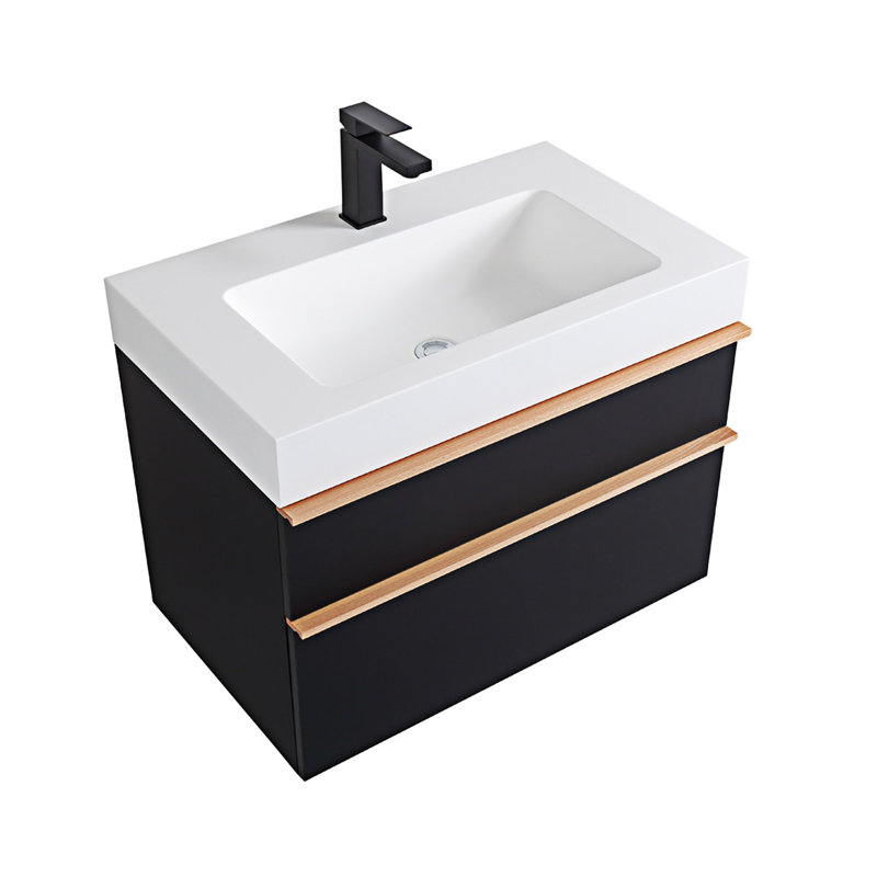 Meuble-lavabo mural avec lavabo en acrylique intégré, 30", Noir