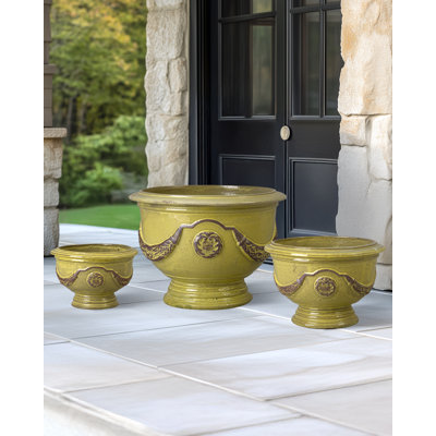 Anduze 27 in. French Yellow Ceramic Round Planter (27 in. L x 27 in. W x 20 in. H) with Drainage Hole