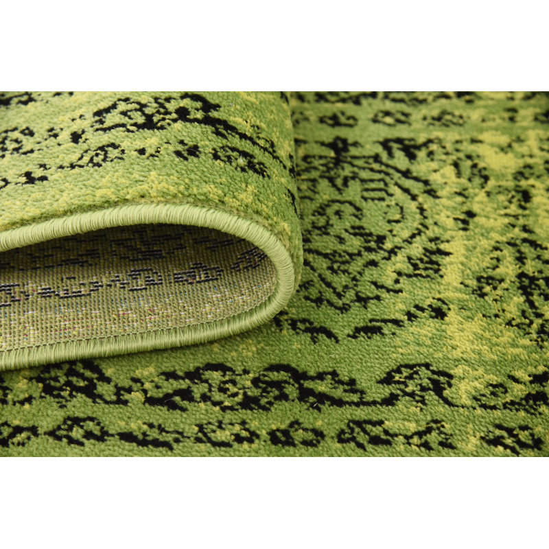 Tapis oriental vert / noir Yareli, Tapis de couloir 3 pi x 9 pi 10 po