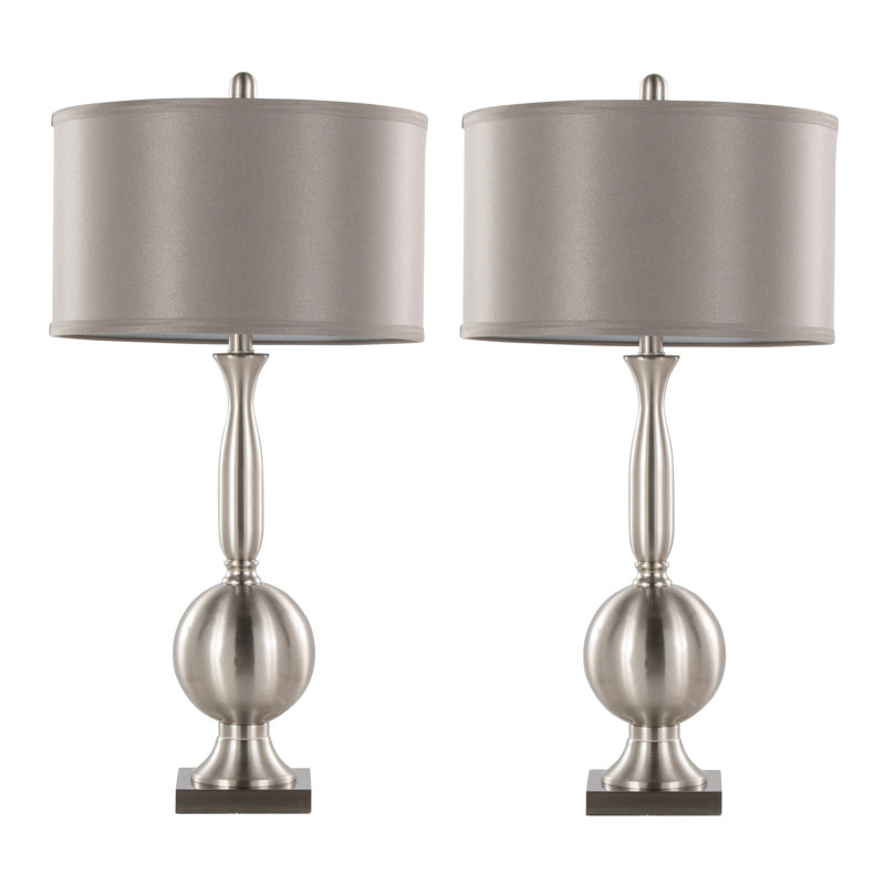 Lampe de table contemporaine en métal brossé 30 "en nickel brossé avec abat-jour gris Joan de Grandview Gallery - ensemble de 2