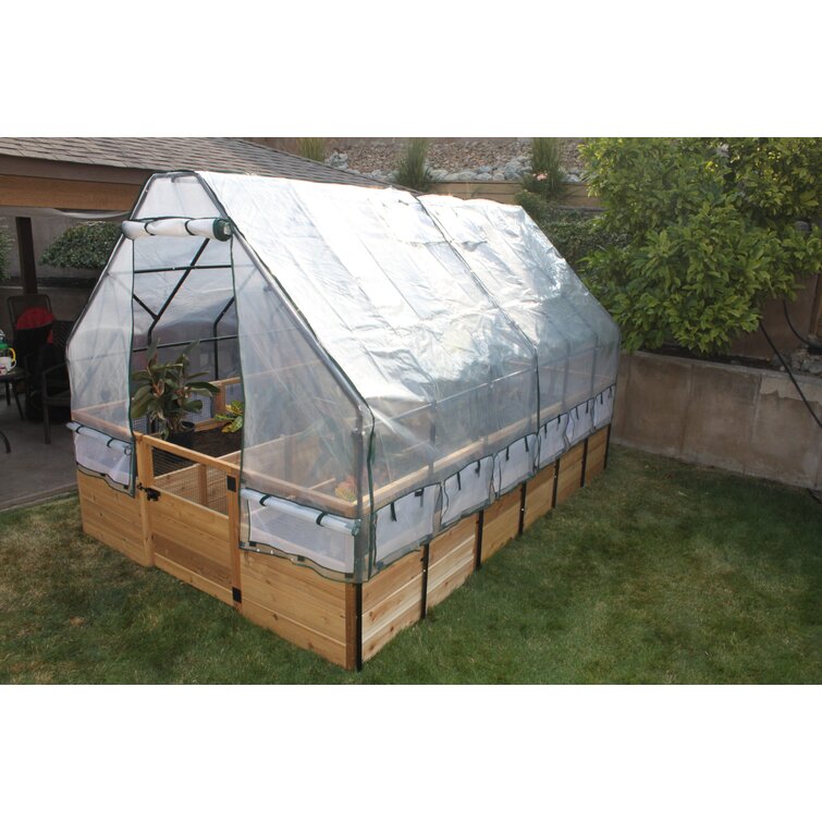 8 ft. W x 8 ft. D Cedar Garden in A Box with Greenhouse Covering Outdoor Living Today