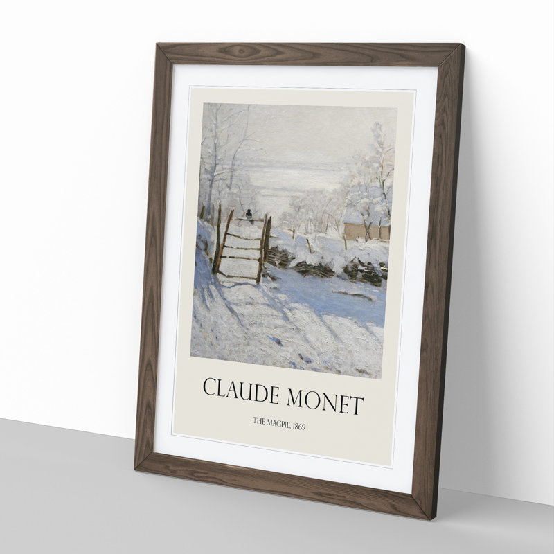 The Magpie by Claude Monet - Picture Frame Painting, 48cm H x 36cm W x 2cm D, Walnut Framed