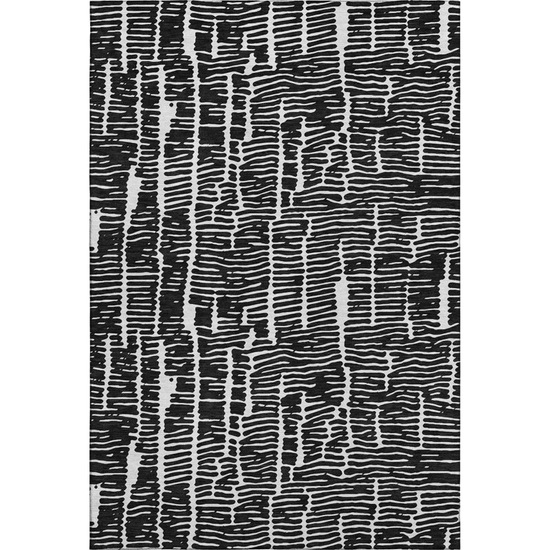 Premium Machine Washable Prisco Black Rug, Rectangle 5' x 7'6"