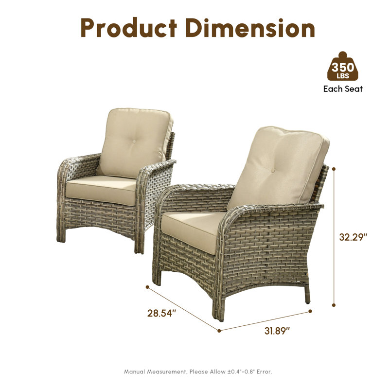 All-Weather Wicker Outdoor Lounge Chair With Cushions (Set Of 2), Beige