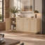 Buffet de rangement d'angle arrondi en rotin Wabi Sabi avec base intégrée pour salon, cuisine et salle à manger-567463777