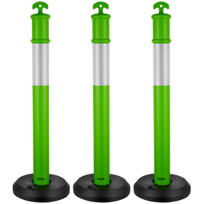 3 Pack Traffic Delineator Posts, 48 inches Traffic Safety Cones with Fillable Base and Reflective Strips, Heavy Duty Delineator Posts for Construction Site, Parking Lot, Crowd Control, Green