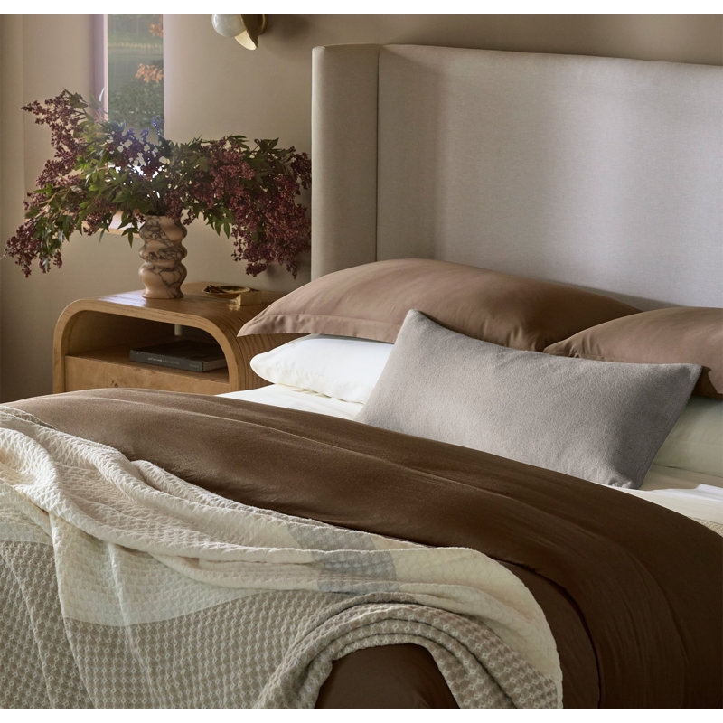 Signature Hemmed Duvet Set, King Duvet Cover + 2 King  Shams, Walnut