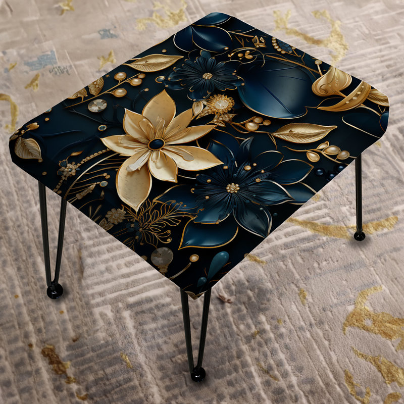 Glamorous Gold And Sapphire Elegance - Floral Rectangle Ottoman