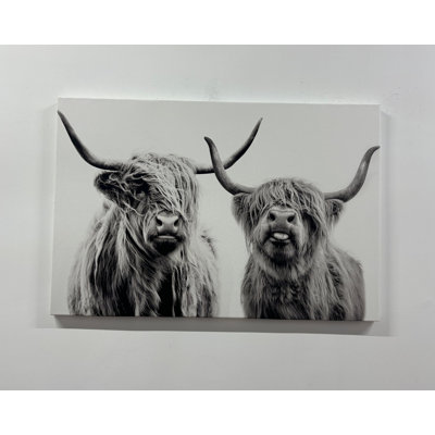 Charmante décoration murale moderne mettant en vedette une œuvre d'art de vache Highland 3D sur toile de coton, idéale pour les intérieurs de style campagnard rustique