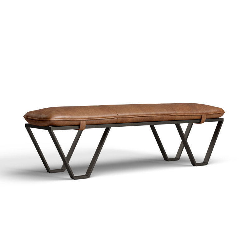Skylar Genuine Leather Upholstered Bench, Palermo Cognac Genuine Leather
