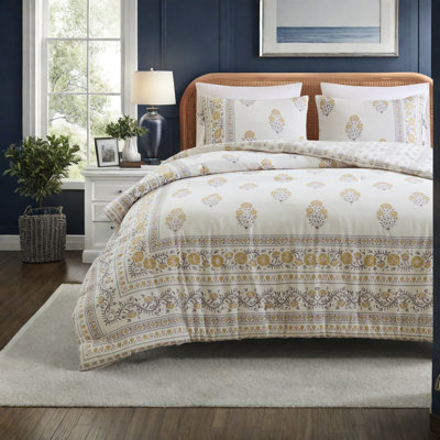 Ensemble de literie réversible, mélange de coton grand lit double, ensemble de chambre réversible à motif floral