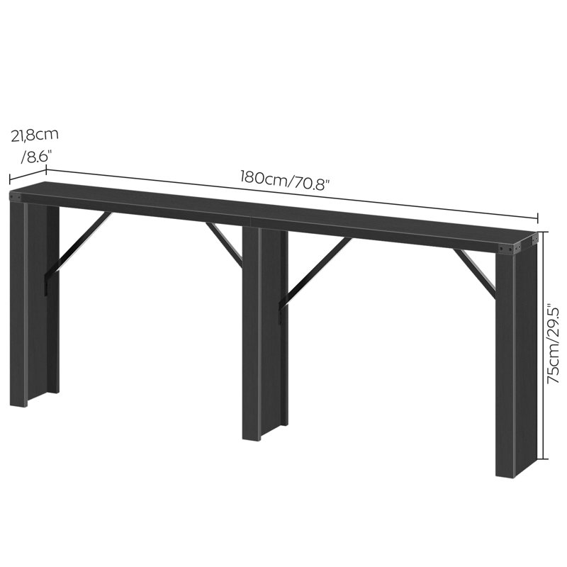 Extra Long Console Table Farmhouse Behind Couch Sofa Partner, Industrial Style with Metal Accents and Triangular Supports