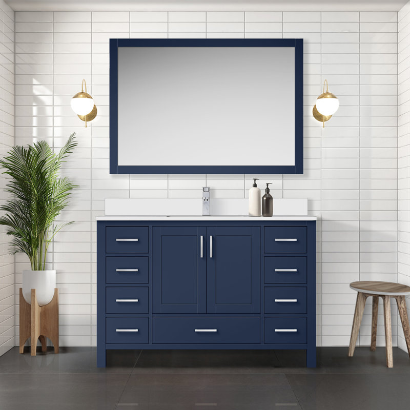 Jacques 48 in W x 22 in D Single Bath Vanity and Top, White Cultured Marble, Navy Blue