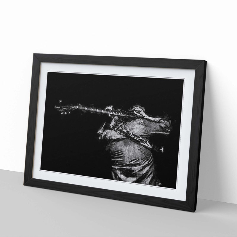 Rock Guitarist - Picture Frame Painting Print, 27cm H x 36cm W x 2cm D, Black Framed