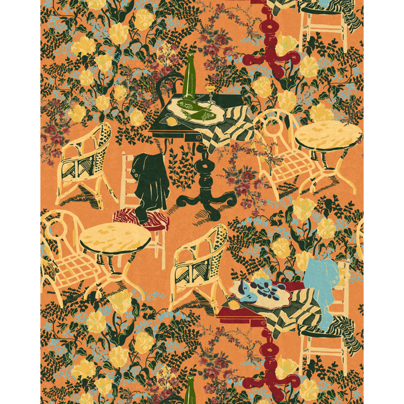 LA DOLCE VITA Wallpaper Roll, Pink/Green/Taupe/Blue