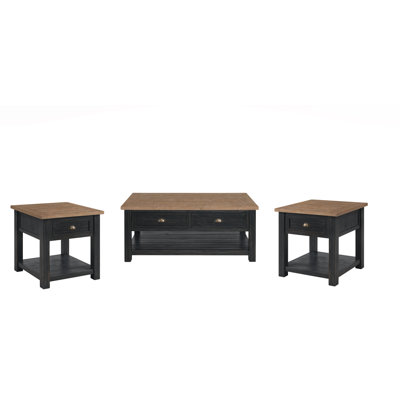 Ensemble de table basse et de table de bout en bois massif 3 pièces Holliman