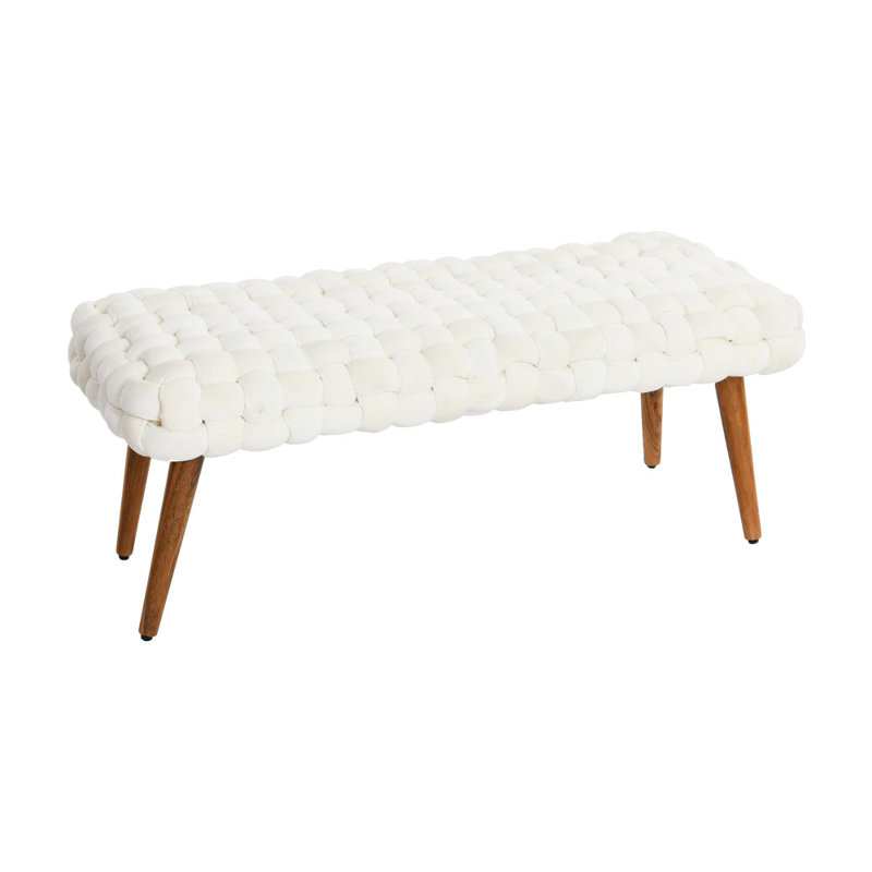 Banc en velours tissé Clemmone, Blanc / Brun