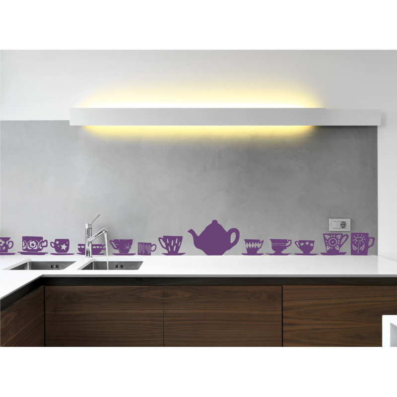 Décalcomanie murale tasses de thé, H 23 po x l 24 po x P 0,01 po, Violet